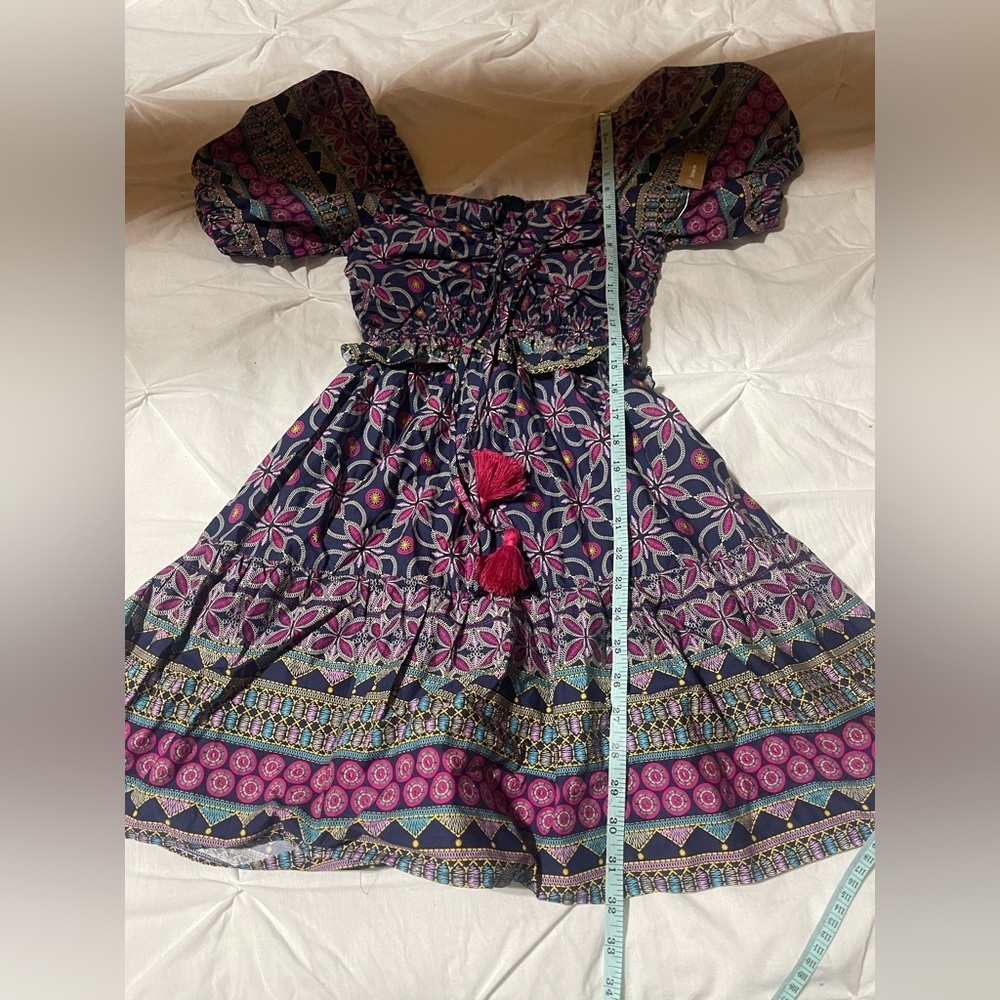 100% Cotton OPT NWT XS MultiColor Luxe Boho Smocked Mini Dress Luxe Boho - Picture 6 of 8